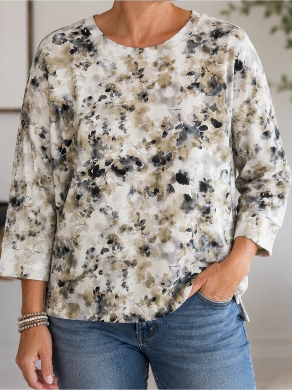Pure Jill J.Jill Organic Cotton Floral Cuffed Sleeve Top LP Artsy